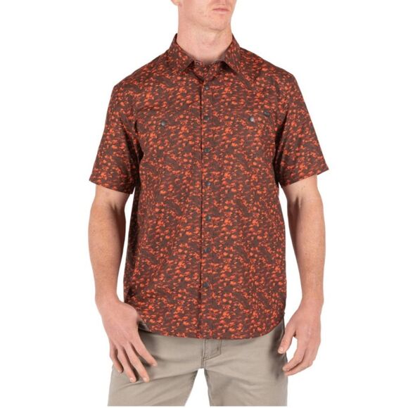 5.11 Tactical Micro Camo Shirt Men's Size L Orange Short Sleeve Snap Button - Picture 1 of 16